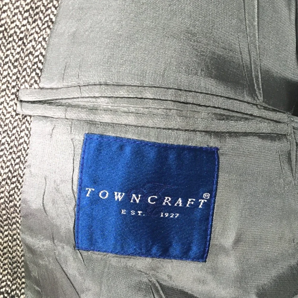 Towncraft‎ Herringbone Wool Silk Blend Blazer 40R Grey Black